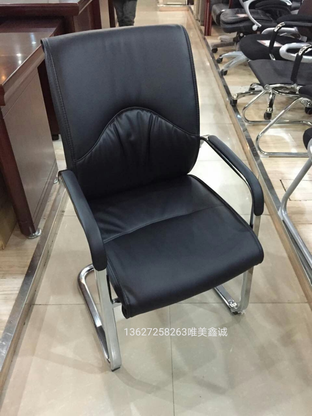 牡丹江皮面弓字椅WM-BX-038